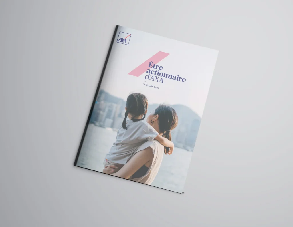 Mockup de la couverture du guide « Être actionnaire d'AXA », édition 2024