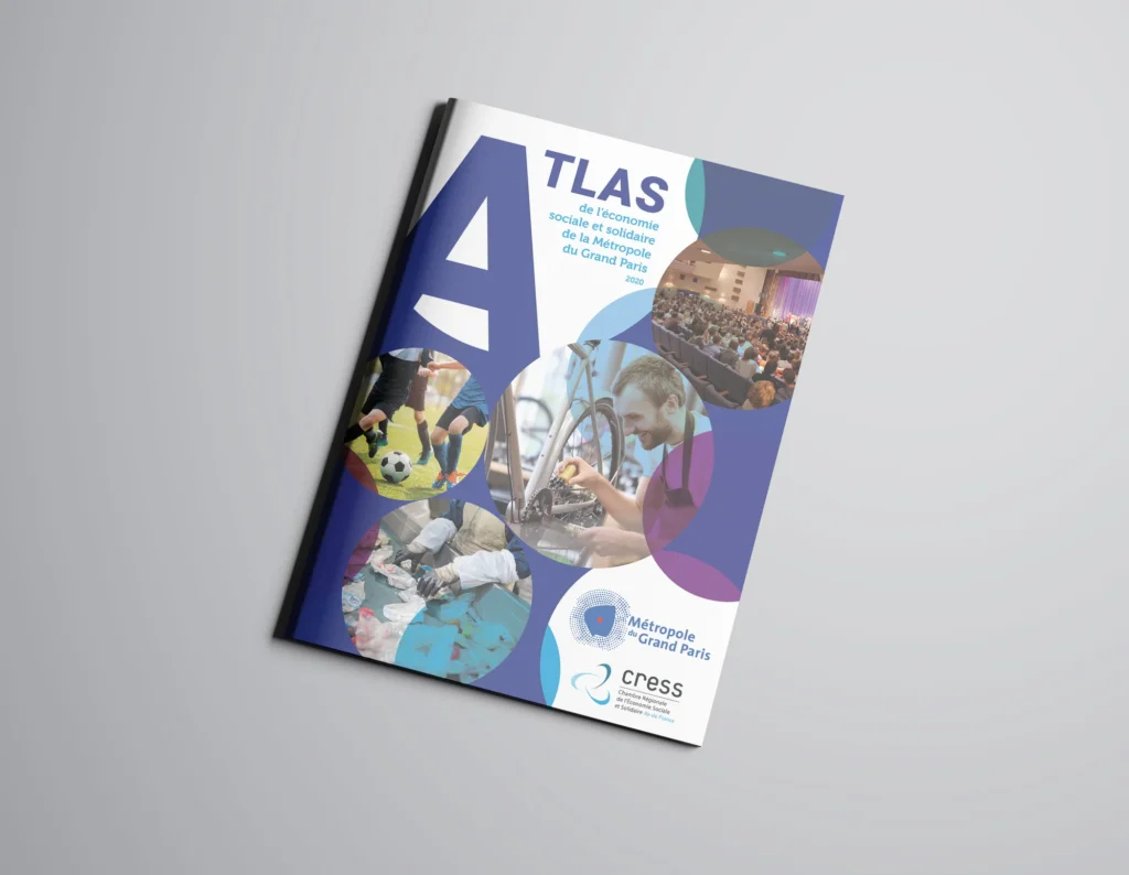 Mockup de la couverture de l'Atlas de l'économie sociale et solidaire de la Métropole du Grand Paris, édition 2020